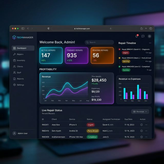 TechManager Dashboard Mockup